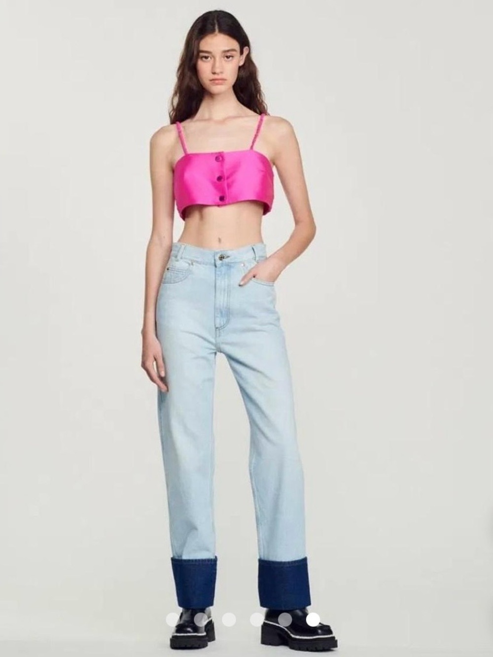 Sandro Hot Pink Silk blend Alive Cropped Button-Front Tank